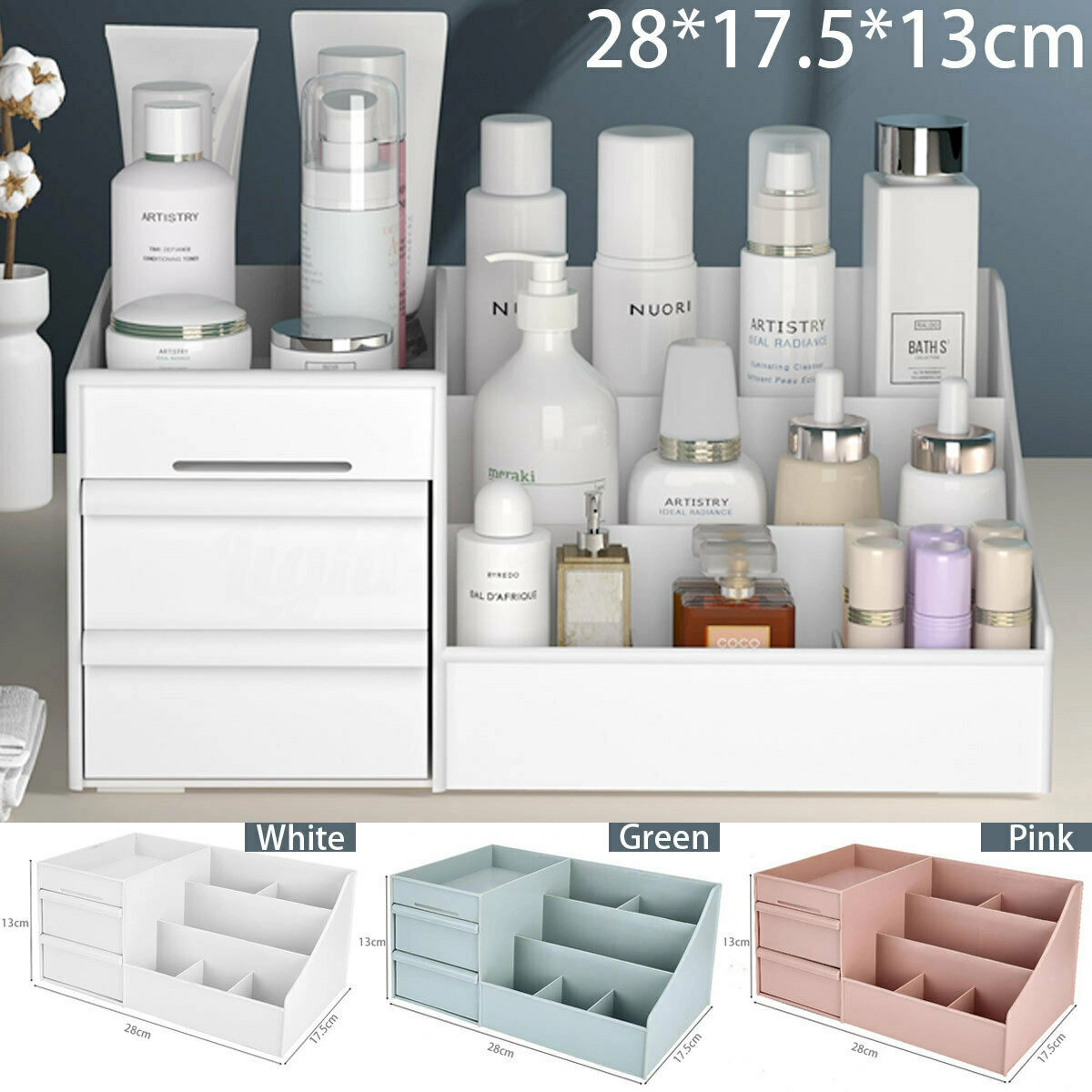 9 Compartments Cosmetic Storage Box Drawer Style Jewelry Display Stand