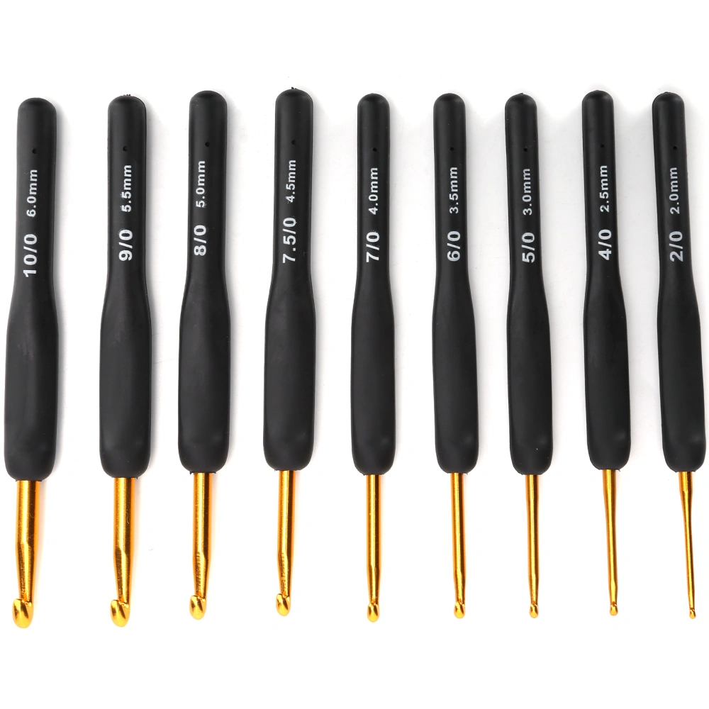 9Pcs Crochet Hook Sweater Sewing Thread Black Handle Craft Accessories Knitting Tools