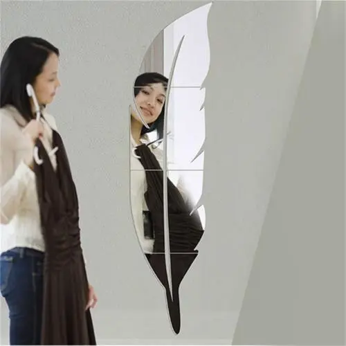 3D Feather Mirror Wall Sticker, DIY Home Decoration, Plume Wall Decor