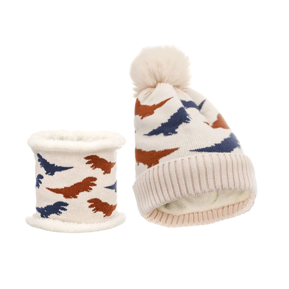 Kids Hat and Scarf Set Dinosaur Print Beanie and Circle Scarf for Boys