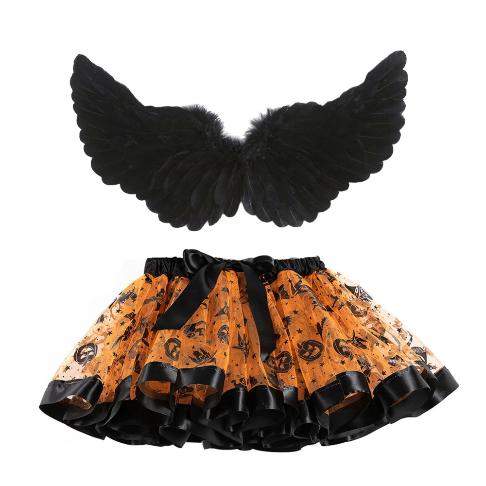 Girl Halloween Tutu Skirts with Wing Skull Bat Print Party Costume