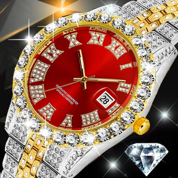 Iced Out Watch Men Luxury Brand Full Diamond Mens Watches Quartz Men's Watch Waterproof Hip Hop Male Clock Gift For Men