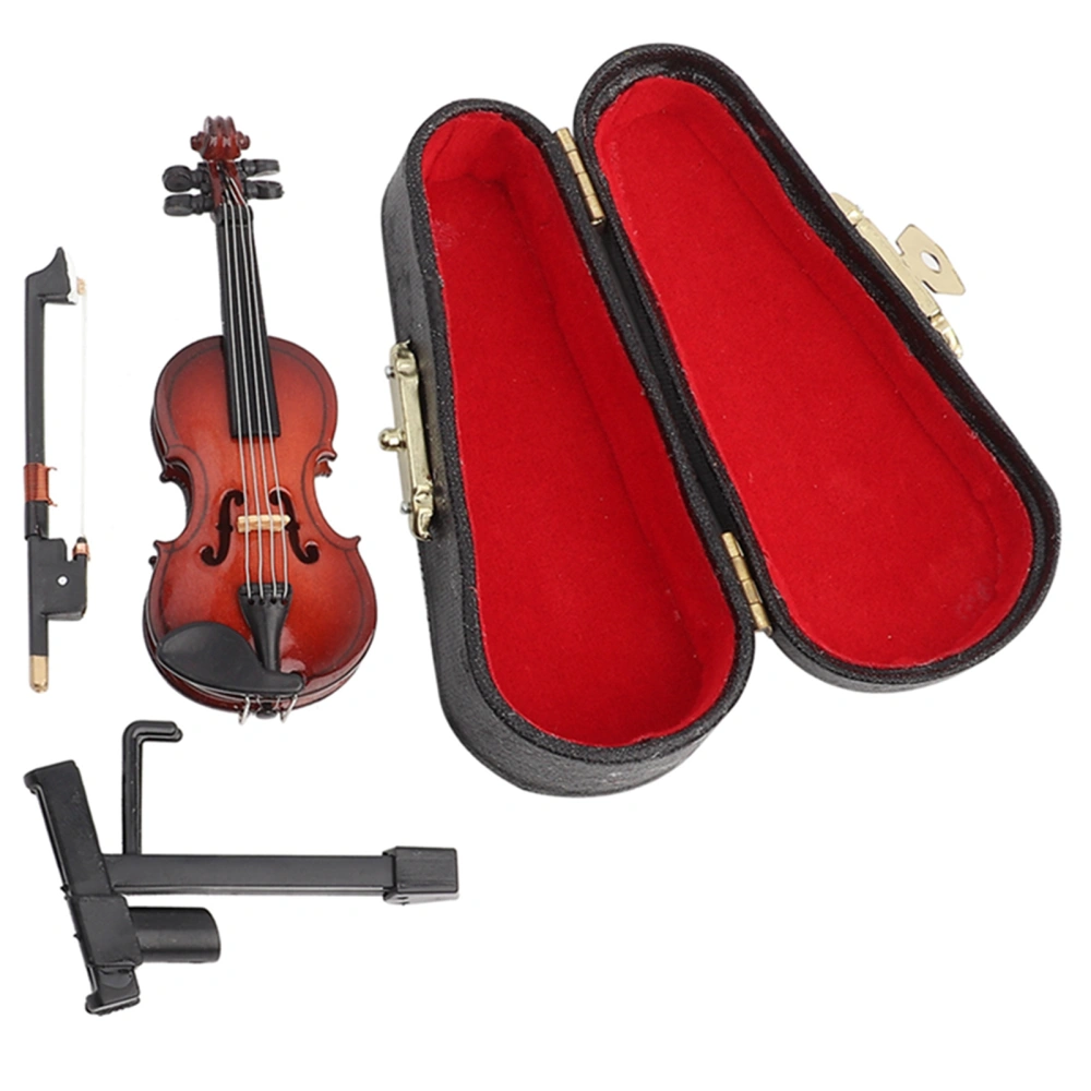 Miniature Violin Model with Stand Case Dollhouse Accessories Mini Musical Instrument Decor Gift