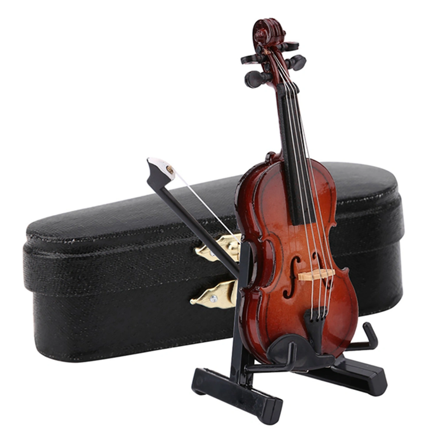 Miniature Violin Model with Stand Case Dollhouse Accessories Mini Musical Instrument Decor Gift
