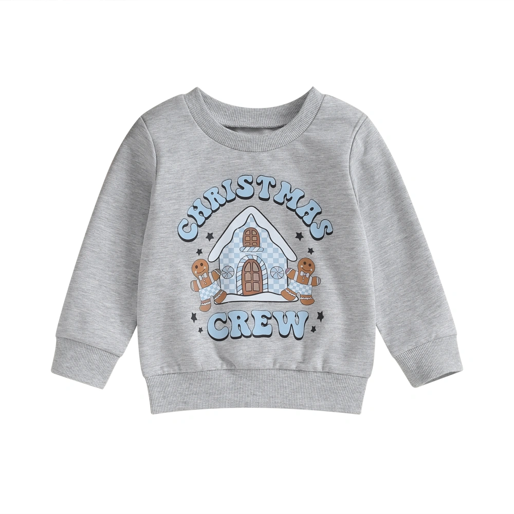 Christmas Kids Sweatshirt, Letters House Gingerbread Man Print Hoodie