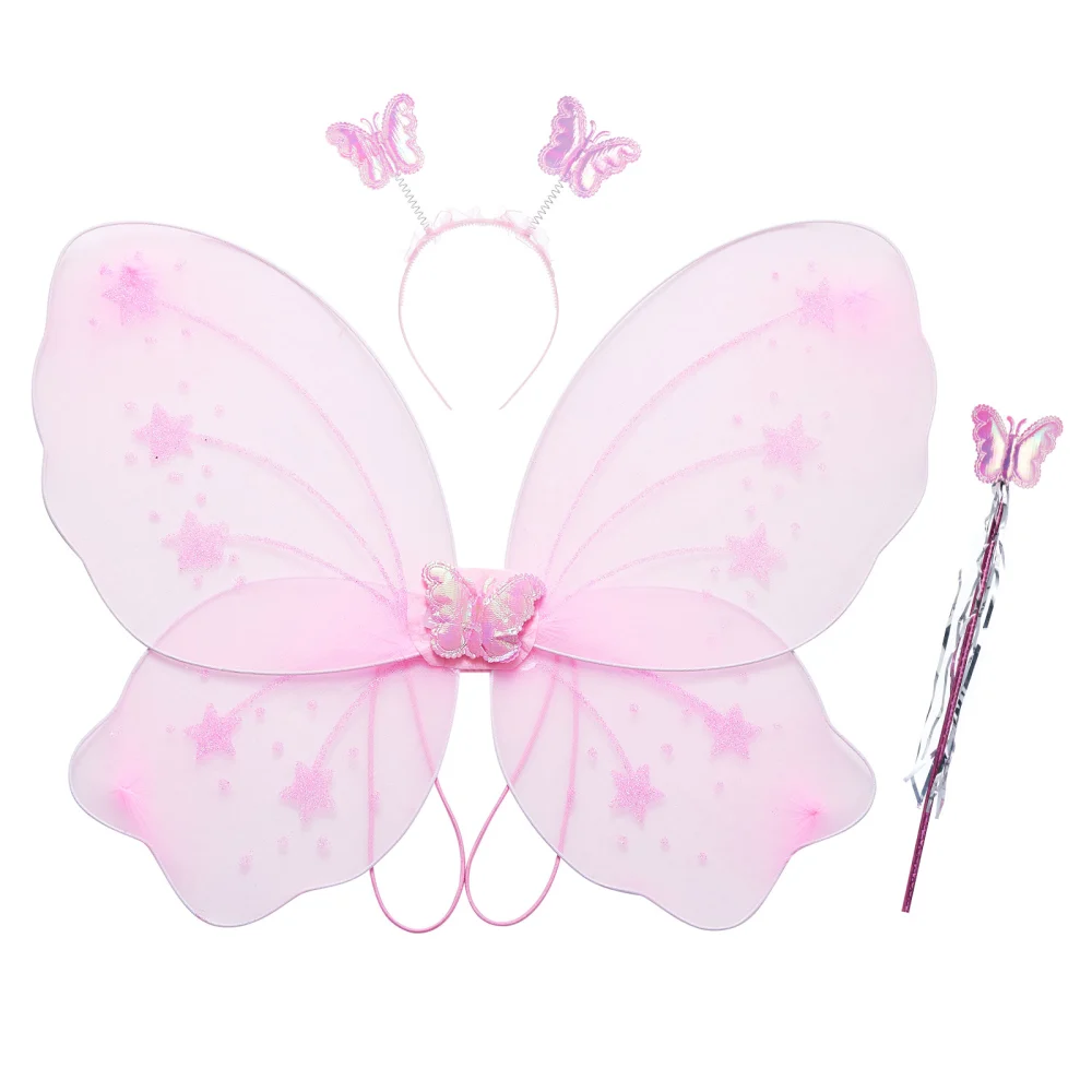 Girl Butterfly Wing Foldable Fairy Wing and Headband Fairy Wand Set