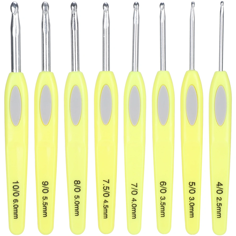 8Pcs Ergonomic Crochet Hooks Set Rubber Handle Sweater Knitting Sewing Tools White Tip