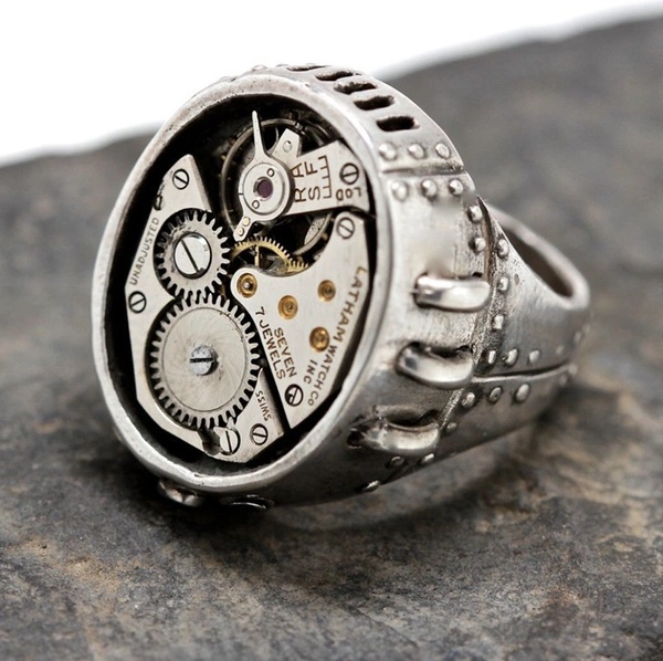 Punk Men Fashion Jewelry Ring Latest 925 Sterling Silver Watch Ring Men Steampunk Handmade Vintage Ring Size 6-13