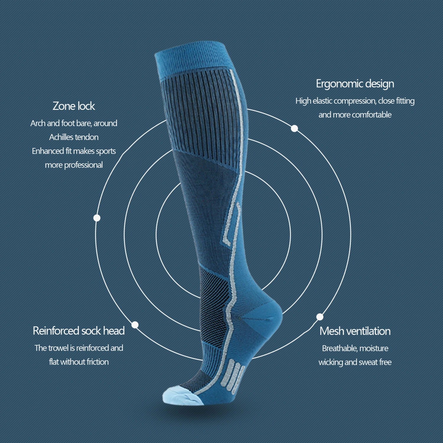 Men Compression Socks, Contrast Color Stripe Knee-High Stockings