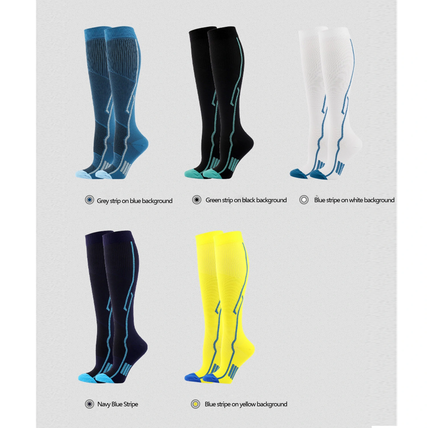 Men Compression Socks, Contrast Color Stripe Knee-High Stockings