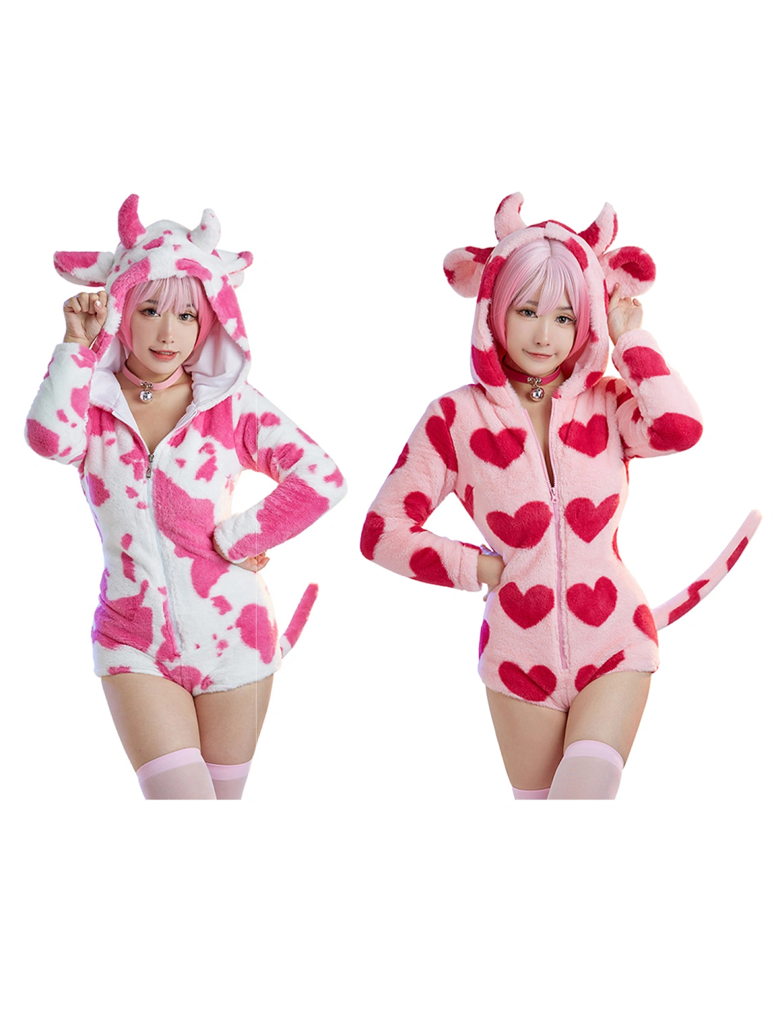 Women Cow Animal Halloween Costume Cosplay Playsuit Short Jumpsuit