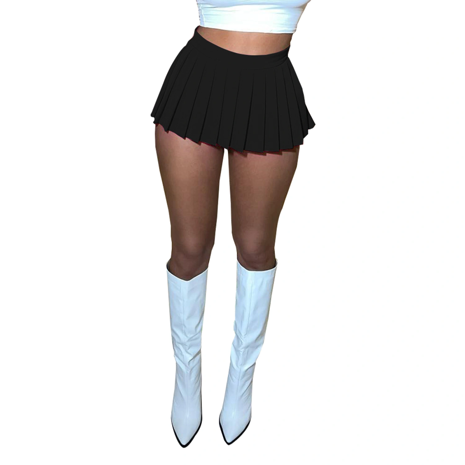Women Pleated Skirt, High Waist Solid Color Mini Bottoms A-line Skirt