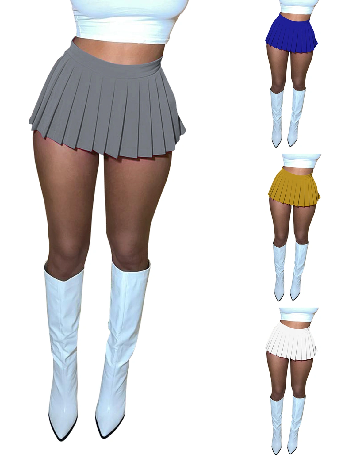 Women Pleated Skirt, High Waist Solid Color Mini Bottoms A-line Skirt