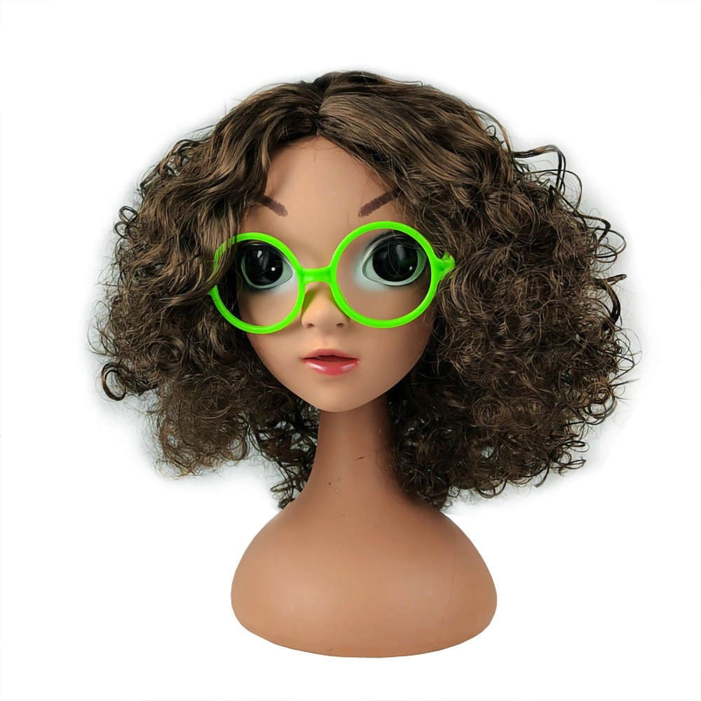 Curly Bob Wig and Glasses for Women and Girls, Black Straight Long Wig