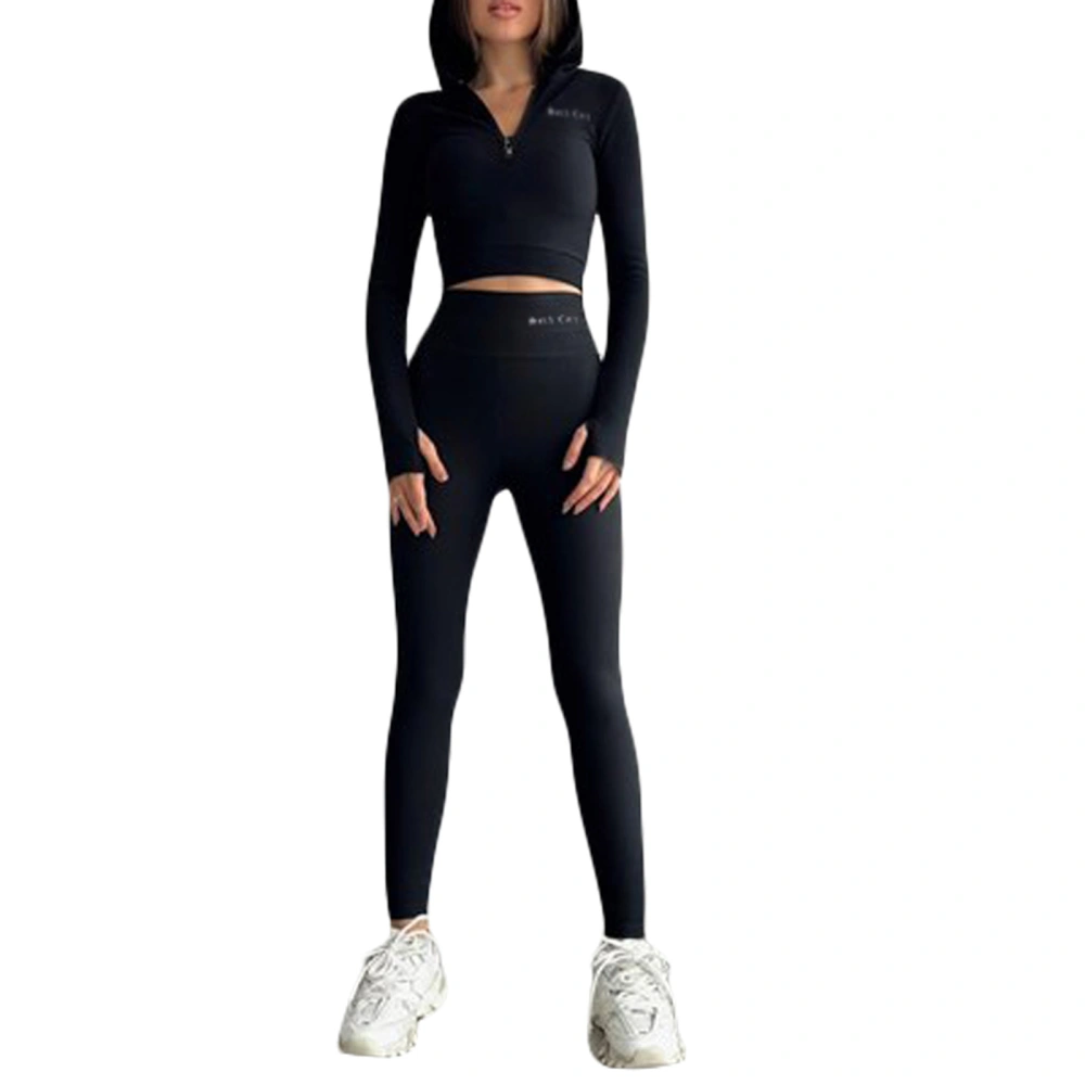 Women's Long Sleeve Hooded Crop Tops + High Waist Skinny Pants