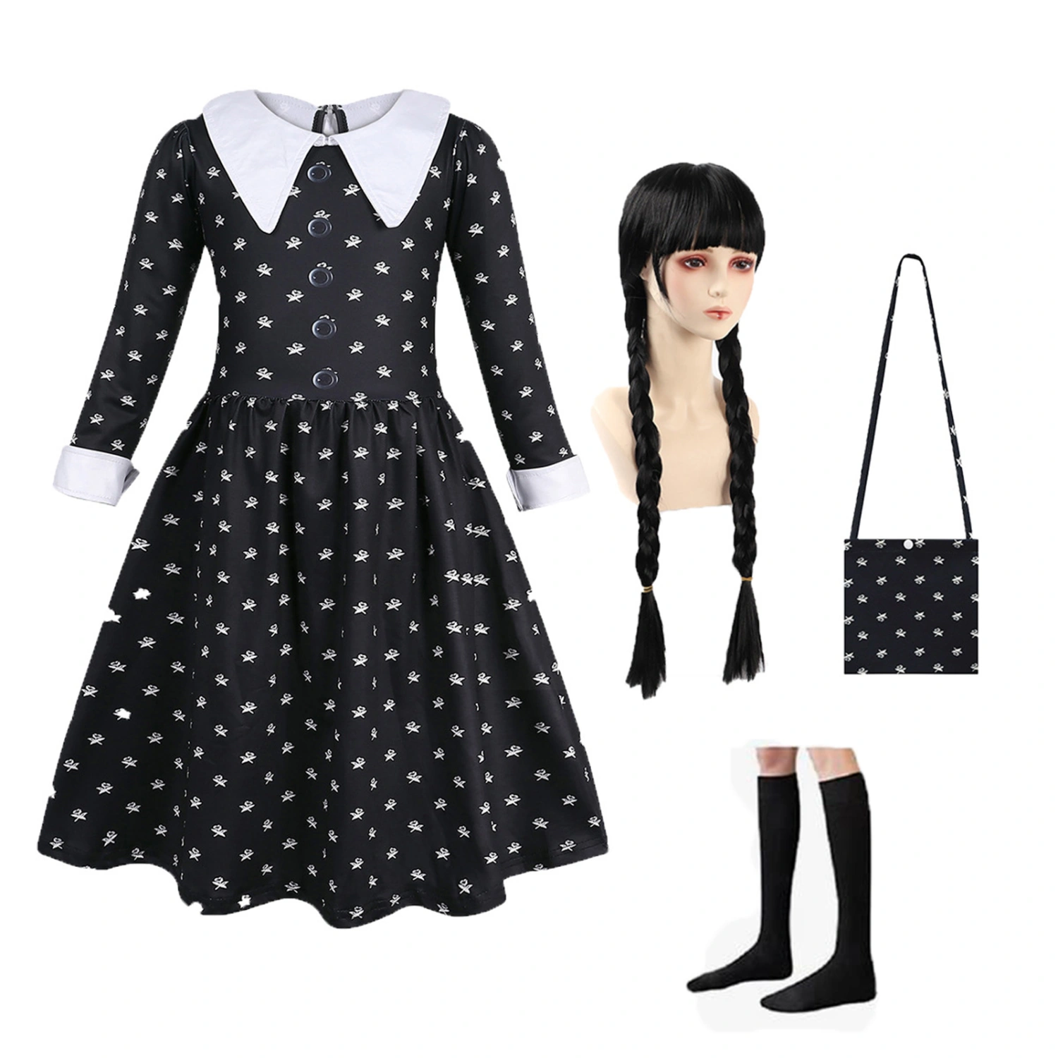 Hot Teleplay Dress Costumes for Kid Girls with Wig, Socks, Bag