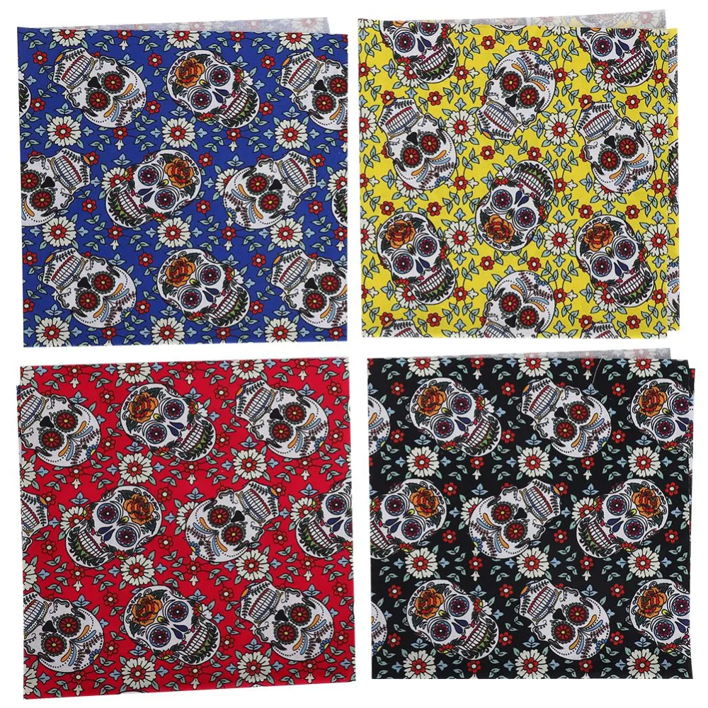 4Pcs Cotton Fabric 4 Colors Punk Skull Pattern DIY HandMade PatchWork Sewing Craft 50x50cm