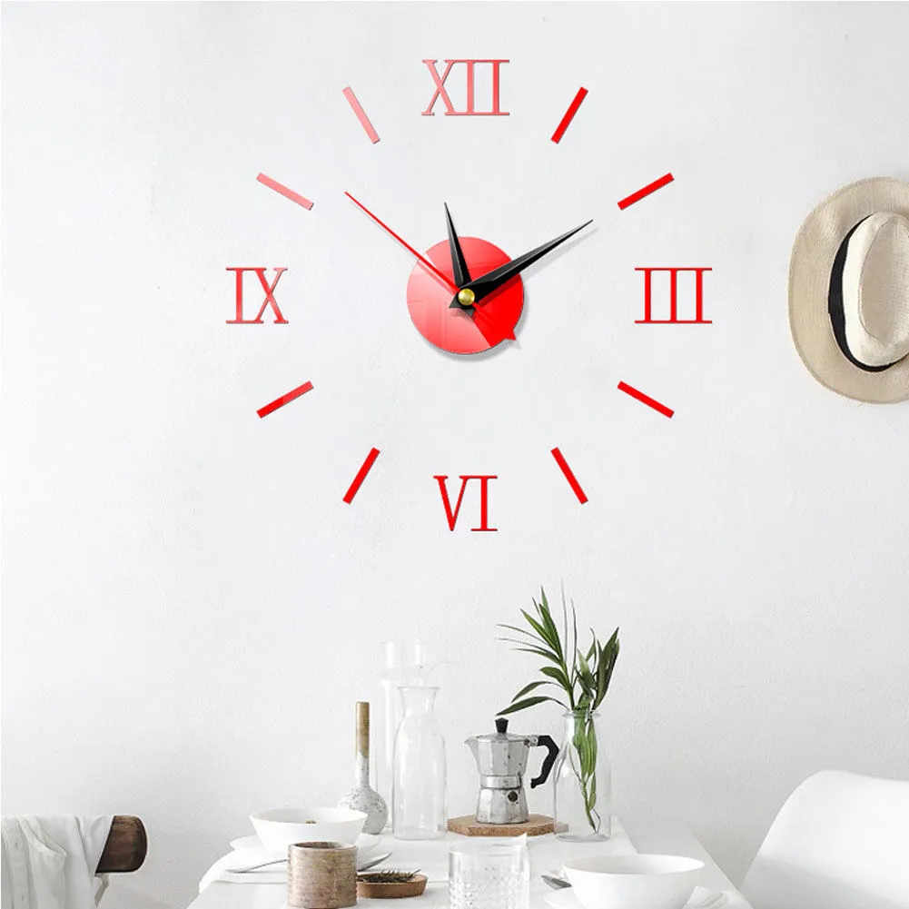 Modern DIY Self Adhesive Interior Wall Clock Stickers, 3D Mirror Wall Clock