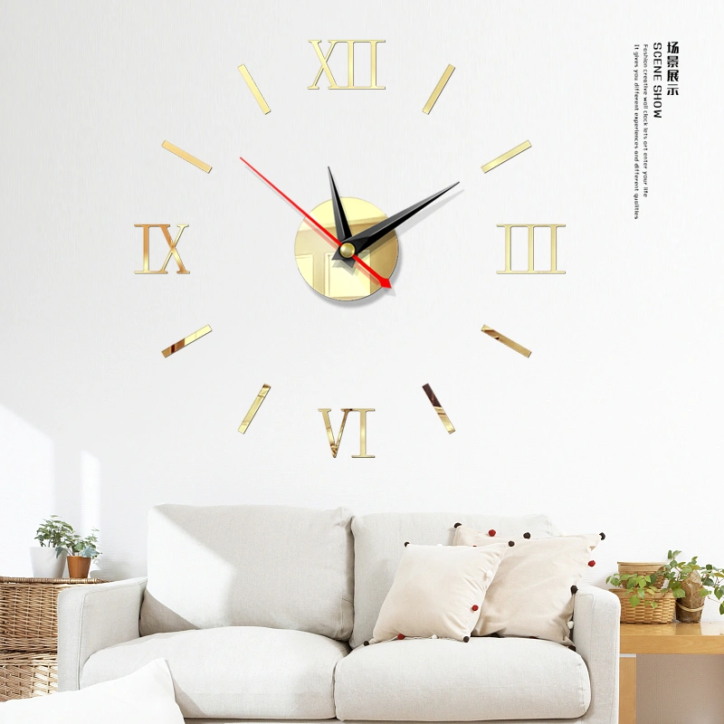 Modern DIY Self Adhesive Interior Wall Clock Stickers, 3D Mirror Wall Clock