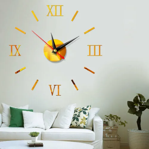 Modern DIY Self Adhesive Interior Wall Clock Stickers, 3D Mirror Wall Clock