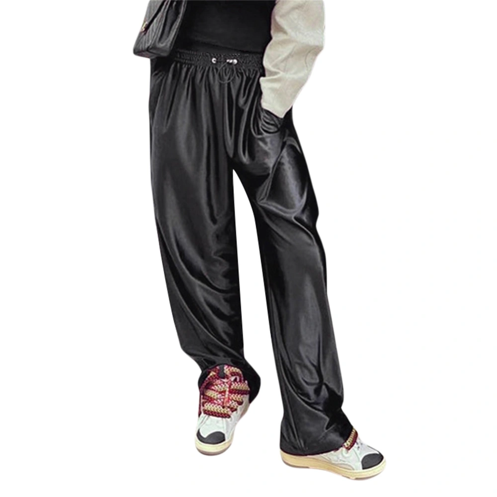 Women's Drawstring Wide Leg Pants, High Waist Silk Sweatpants