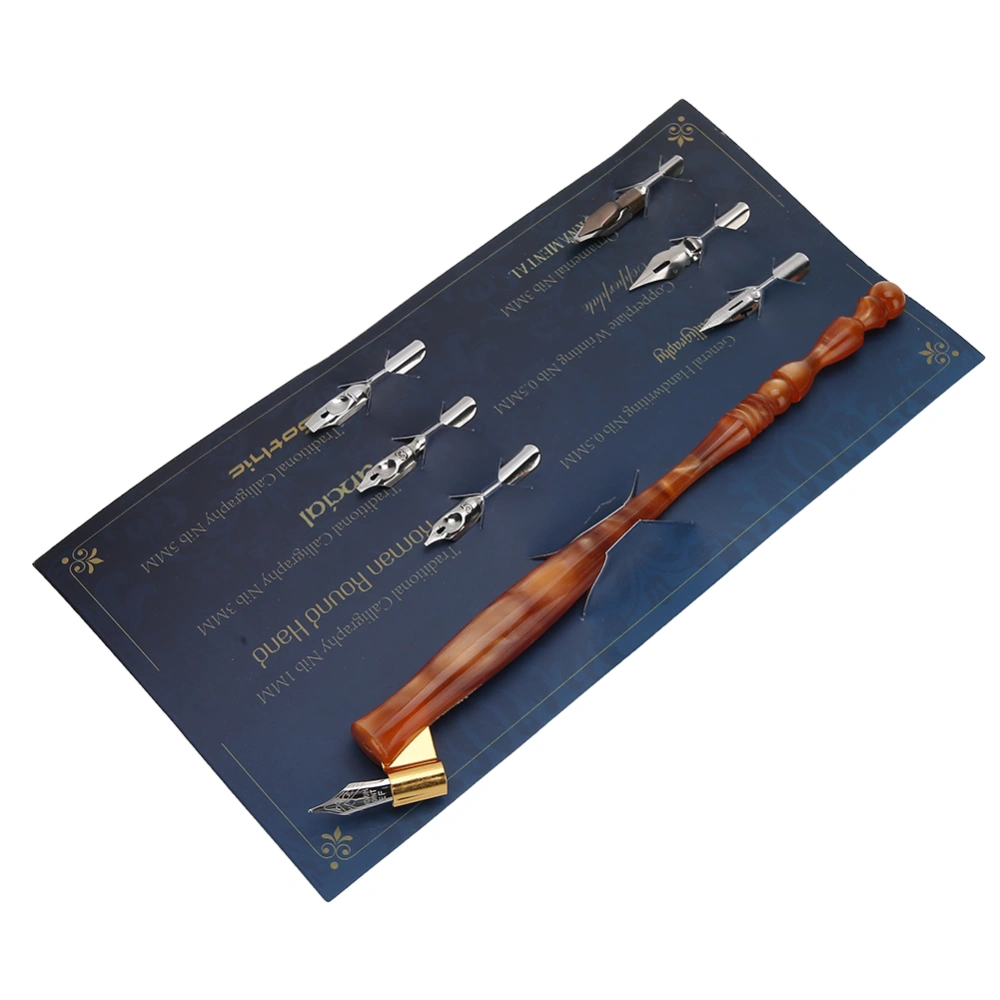 Innovative Beautiful Dip Pen with 6Pcs Nibs for English Calligraphy Practicing Gift GivingBrown