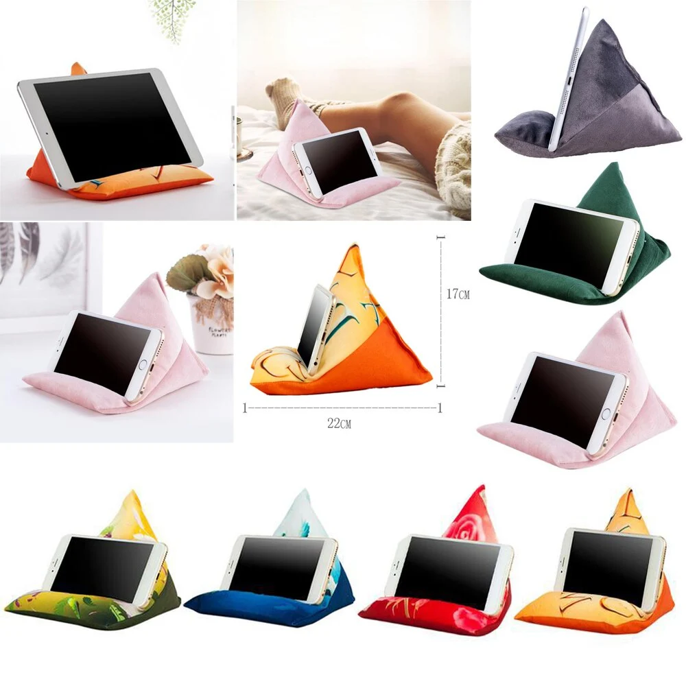 Soft Triangle Shape Reading Pillow, Multicolor Printed Flexible Tablet Stand