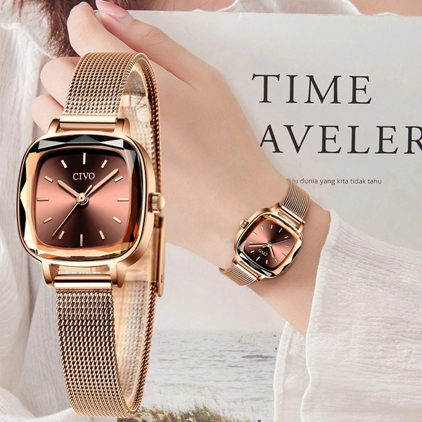 Top Luxury Ladies Watches for Women Rose Gold Quartz Analog Watch Waterproof Fashion Womens Square Elegant Wrist Watch