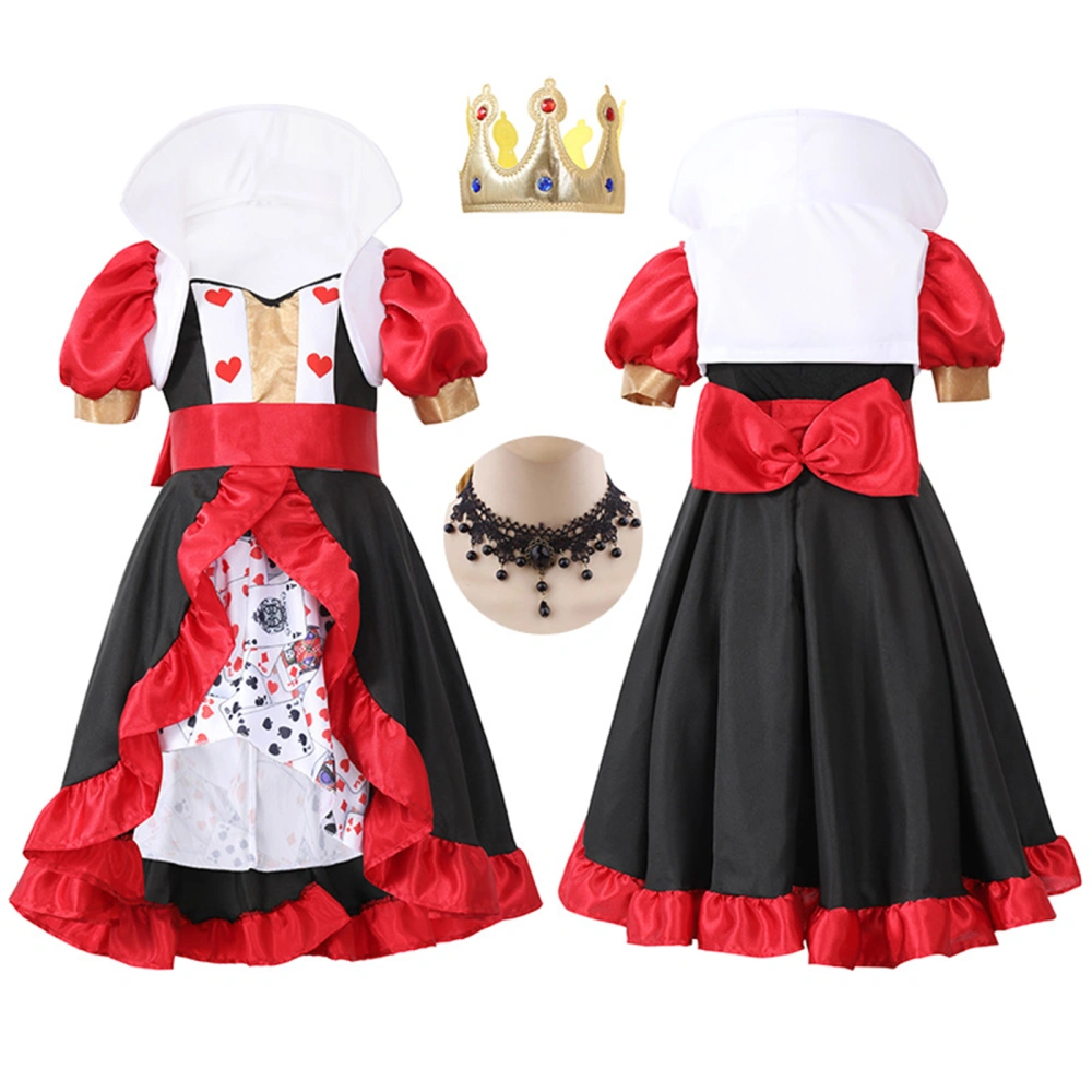 Girls Queen Costume Poker Print Dress with Coat Belt Crown Necklace 