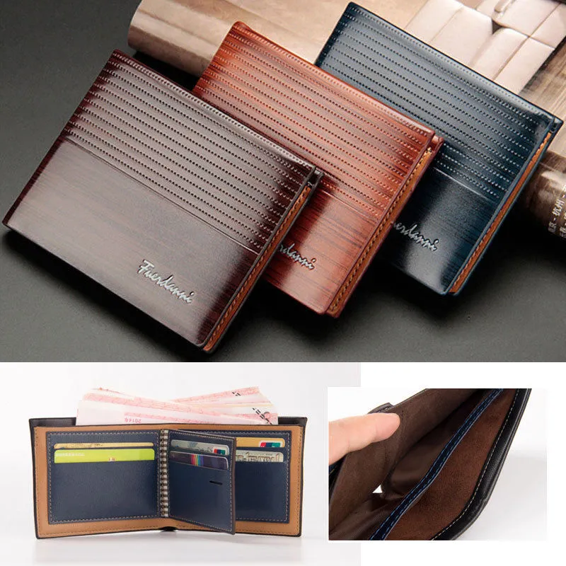 Men's Bifold Purse Waterproof Wooden Smooth Diamond/Stripe Embossed Wallet