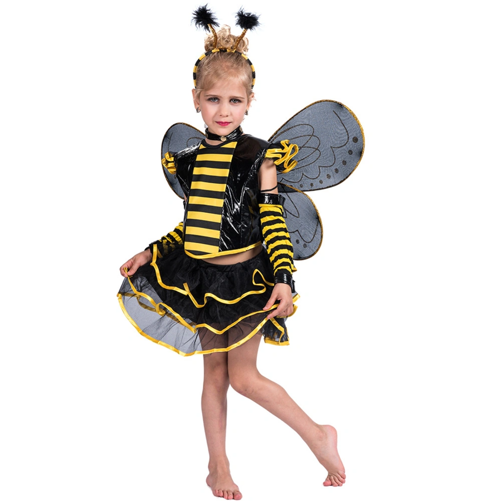 Girls Black Bee Tops Skirt Cosplay Wings Headwear Collar Arm Sleeves 