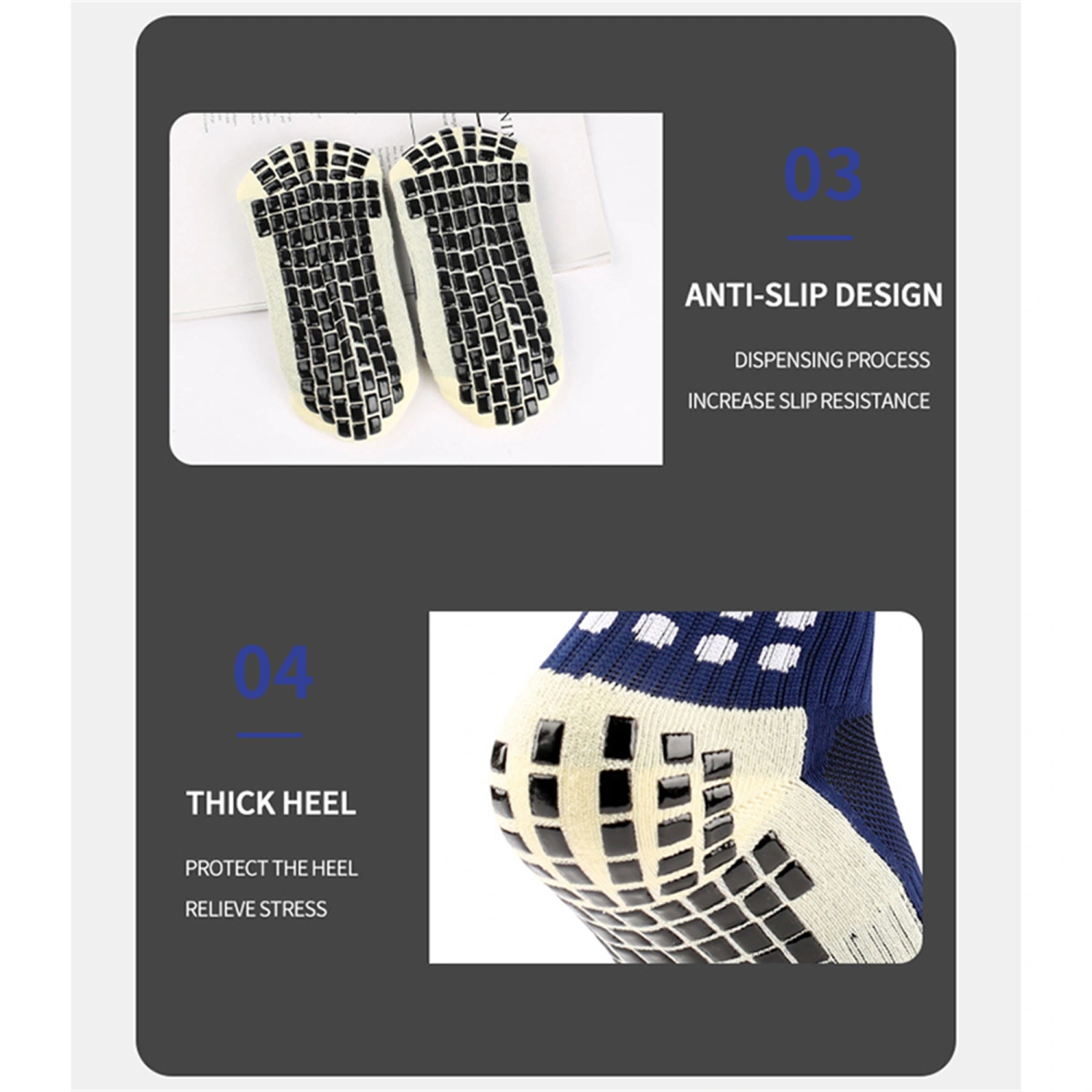 Anti Slip Mid Tube Sports Football Grip Socks for Basketball, Soccer