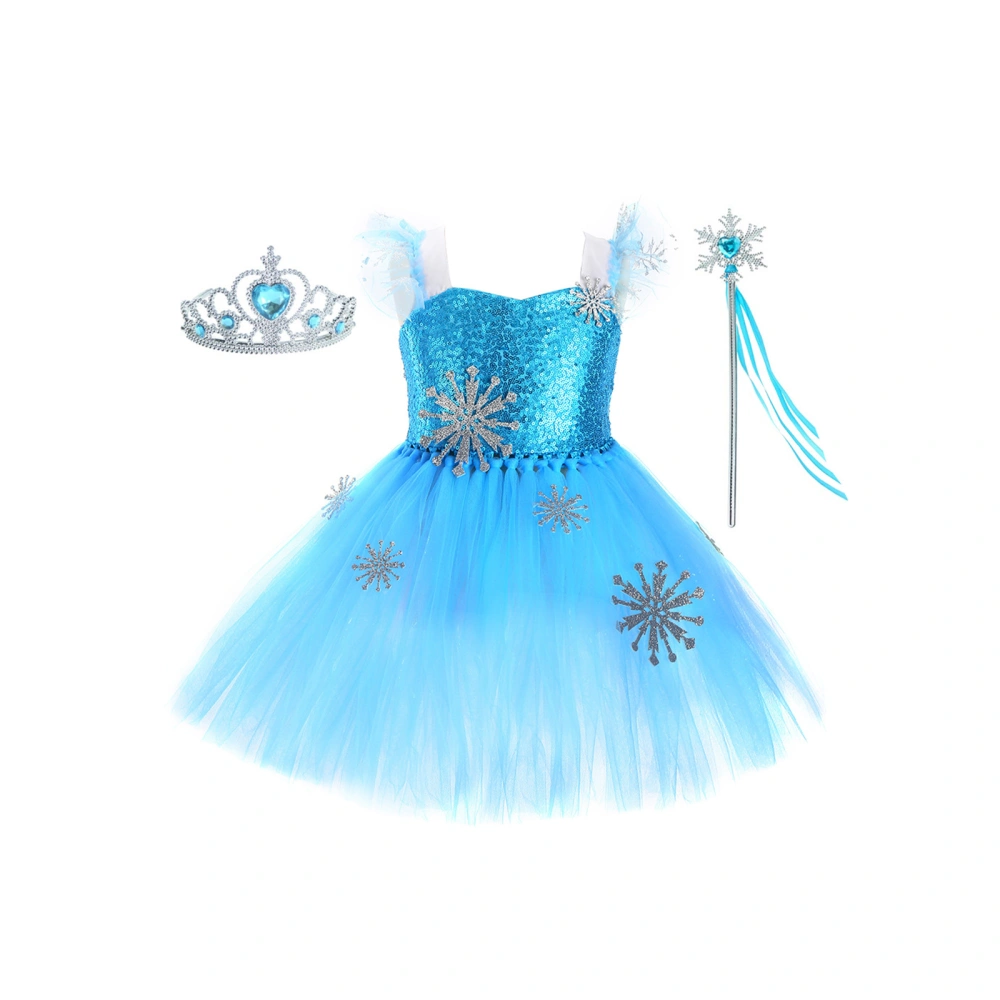 Toddler Girls Princess Costume Snowflake Tulle Dress with Crown Wand