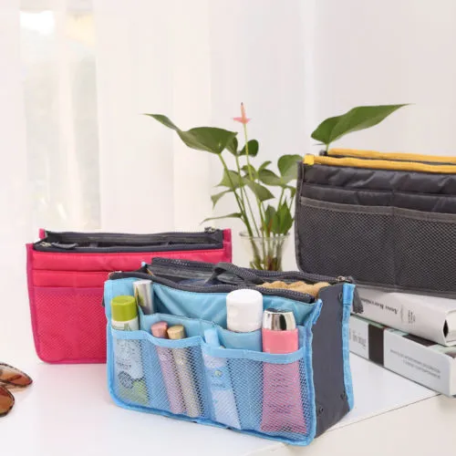 Women Cosmetic Storage Bag Double Zipper Multi-Pocket Oxford Handbag