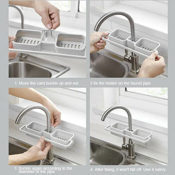 Kitchen Sink Faucet Sponge Soap Storage Organizer Towel Shelf