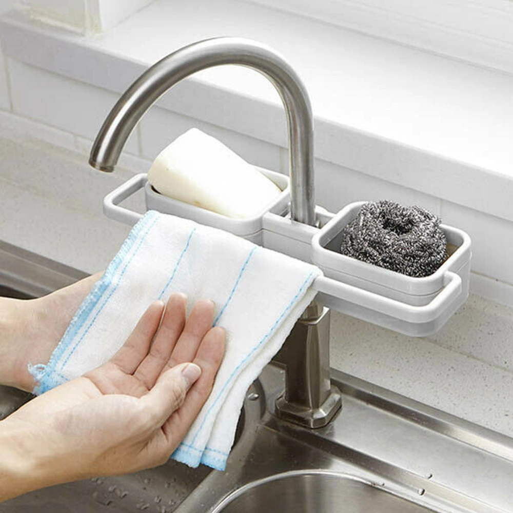 Kitchen Sink Faucet Sponge Soap Storage Organizer Towel Shelf