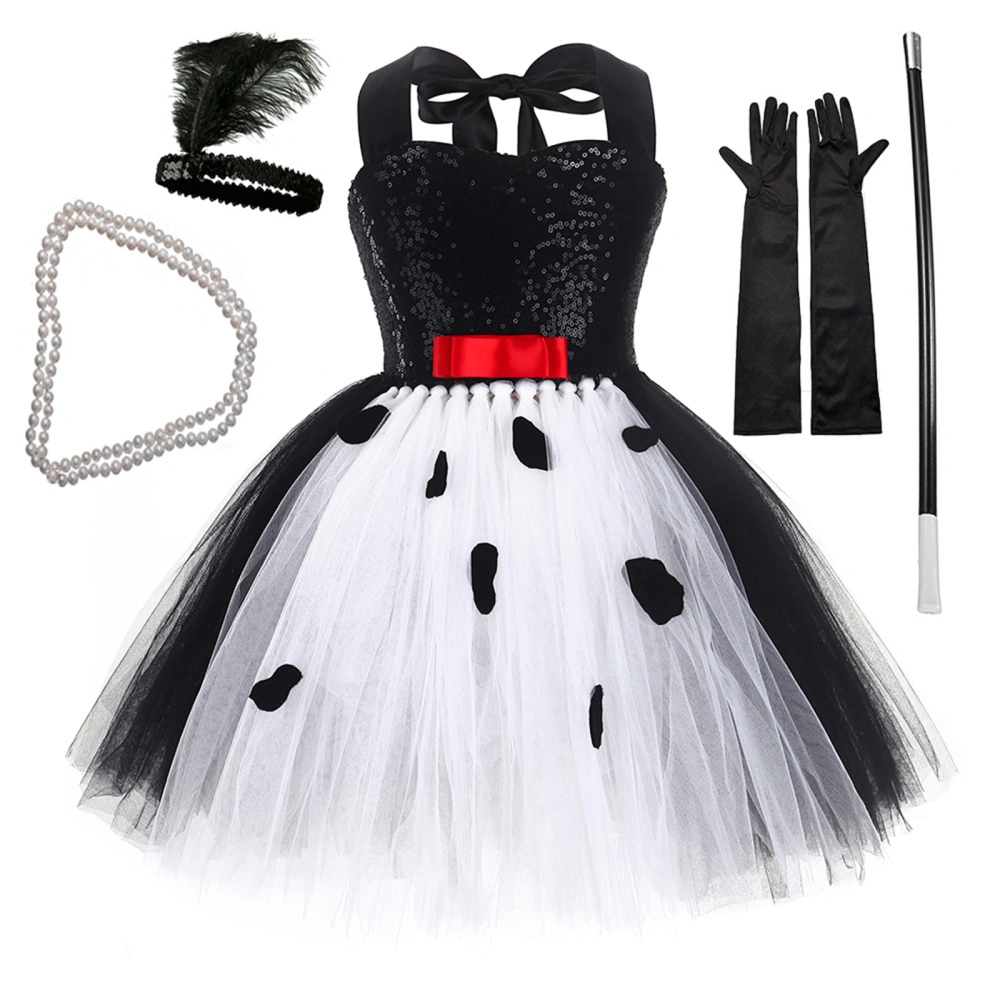 Girl Tulle Dress Necklace Headband Wand Gloves Set for Halloween Party