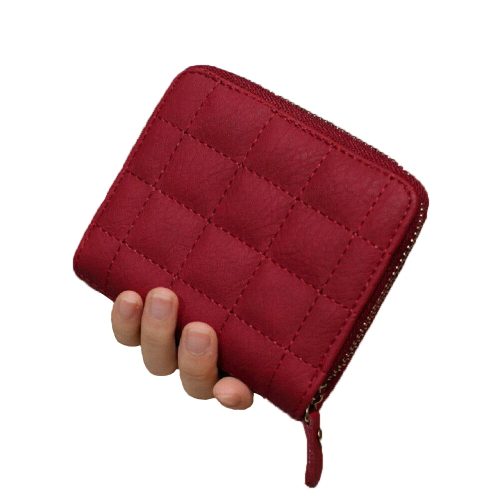 Ladies Coin Purse Plaid Pure Color Zipper Folding Compact Wallet