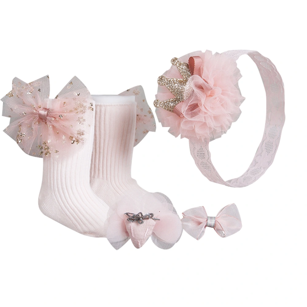 Baby Girls Long Socks Tube Socks with Bow and Hair Clips Headband