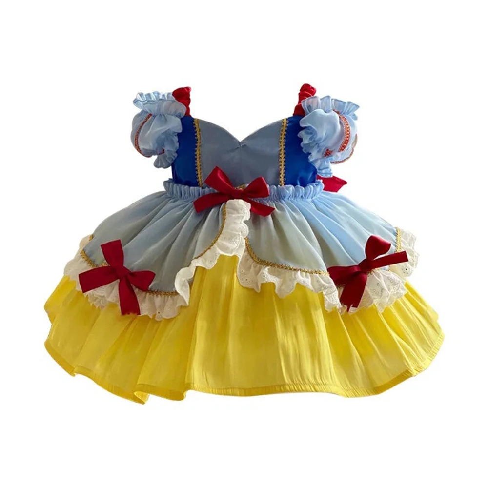 Kids Girls Princess Dress, Short Sleeve Bowknot Patchwork A-line Dress