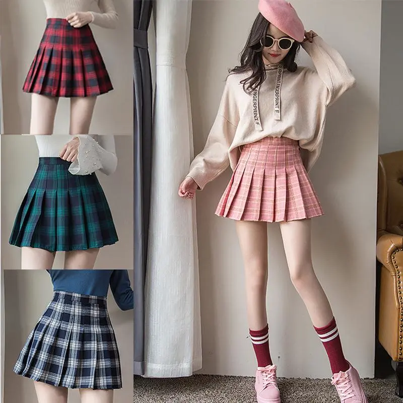 Scione Women's Short Skirt High Waist Harajuku School Girl Pleated Skirt Sexy Mini Skirt Female