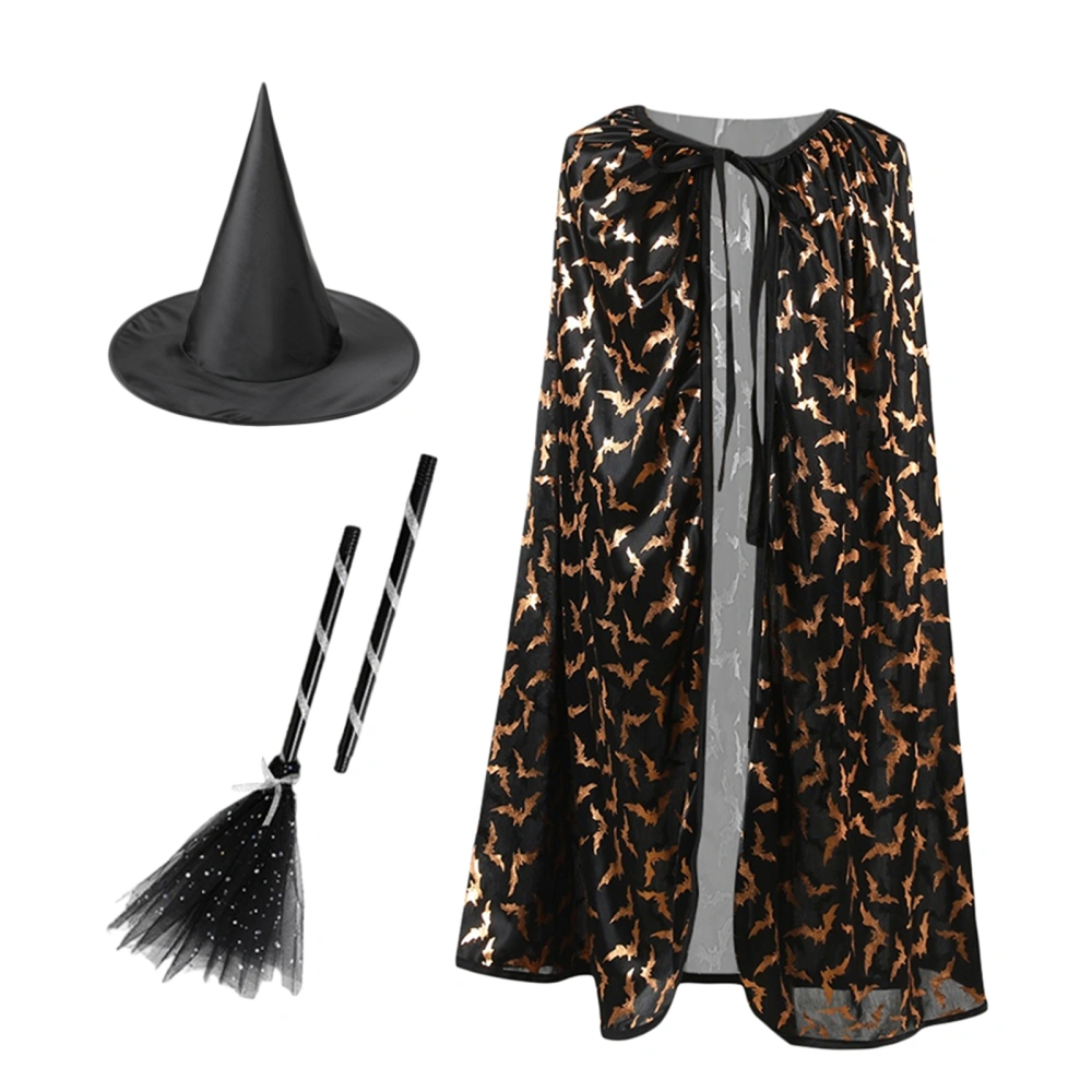 Halloween Witch Costume for Girls Wizard Cloak with Hat Broom Set