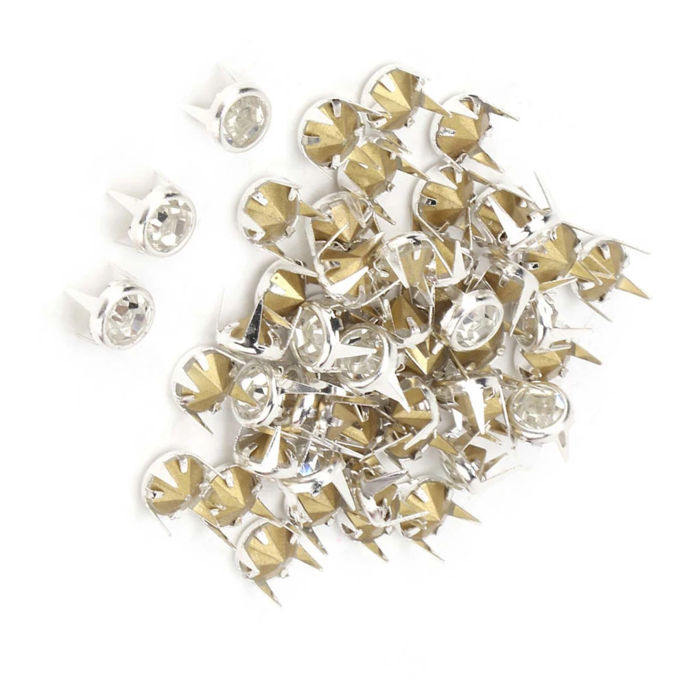 50PCS 7mm DIY Silver Round Claw A Grade Crystal Rhinestones for Crafts and Decoration (white)