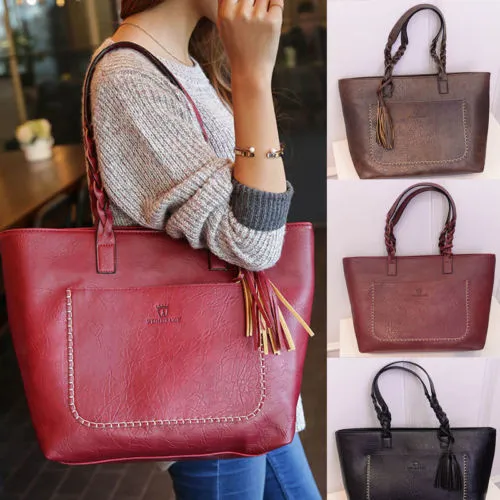 Women's Shoulder Bag, All-Match Solid Color Tassel Female Handbag