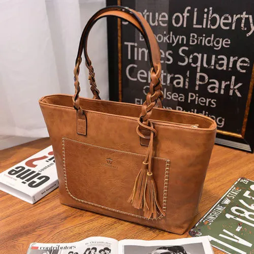 Women's Shoulder Bag, All-Match Solid Color Tassel Female Handbag