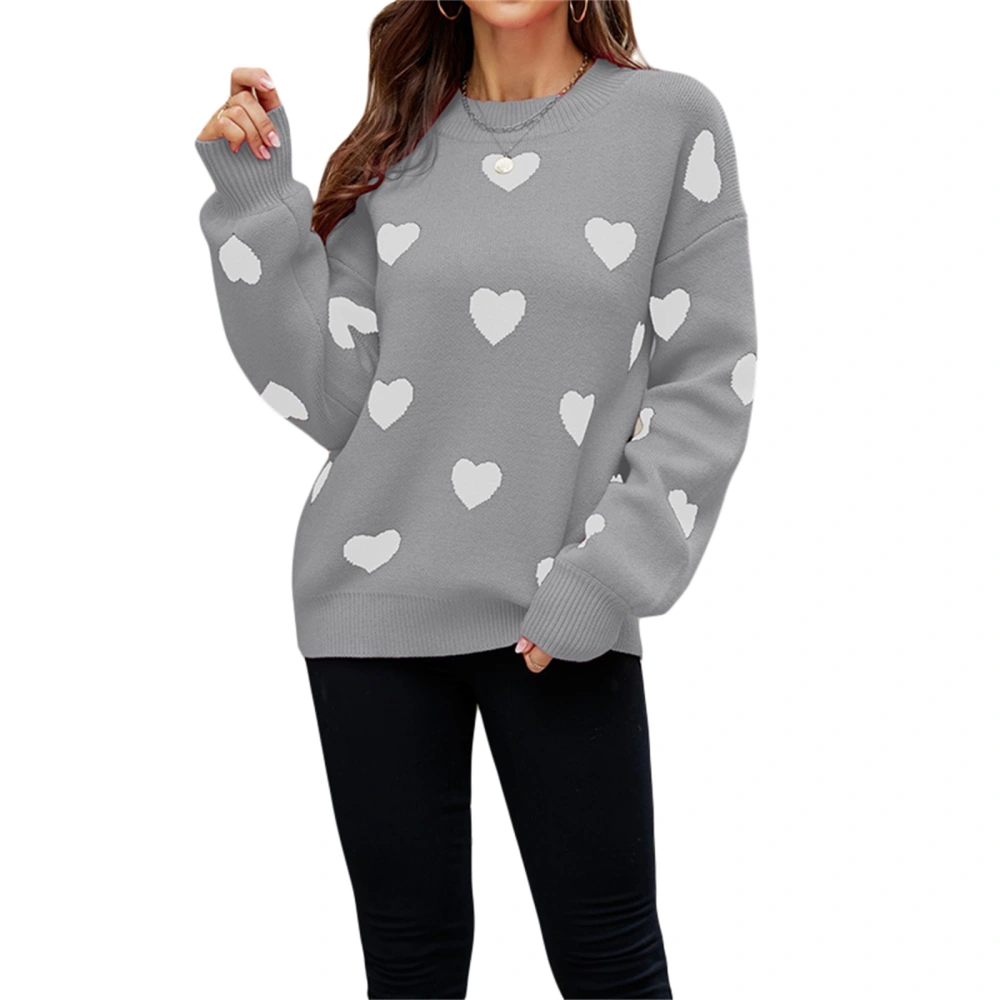 Women's Valentine's Day Long Sleeve O Neck Heart Print Knit Sweater