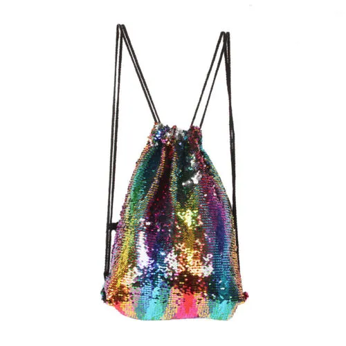 Ladies Backpack Wearable Fish Scale Sequins Leisure Drawstring Bag