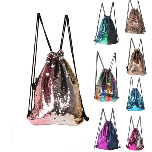 Ladies Backpack Wearable Fish Scale Sequins Leisure Drawstring Bag