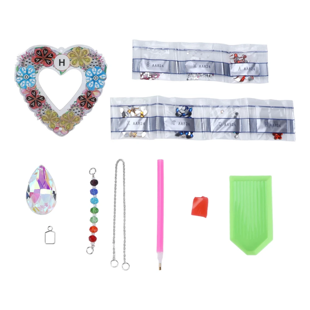 Rhinestone Painting Pendant DIY 5D Heart Shape Window Hanging Pendant for DIY Craft Indoor Decoration Gift