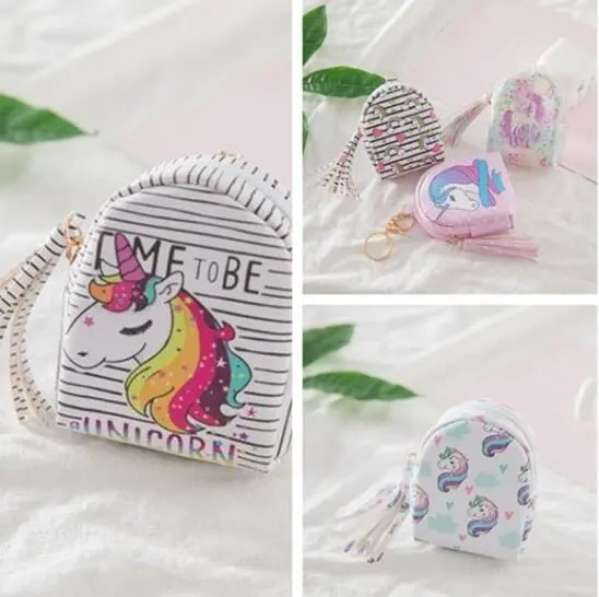 Women Girl Cute Coin Purse Cartoon Pony Print Tassel Zipper Key Holder Handbag